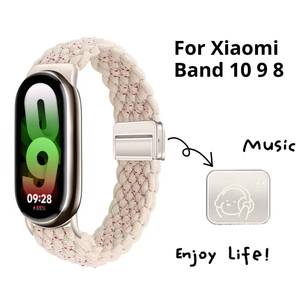 Ремешок из нейлона с петлей для Xiaomi Smart Band 10/9, регулируемая магнитная застежка, браслет Mi Band 9, плетеный ремешок для Mi Band 8, аксессуары