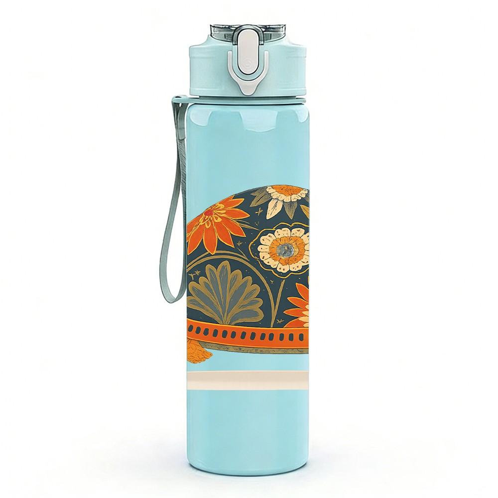1PC Decorated Tortoise Mandala Art 750ml Color Plastic Sports Water Bottle Leakproof Flip Straw Lid Suitable for Sports Office Home Use