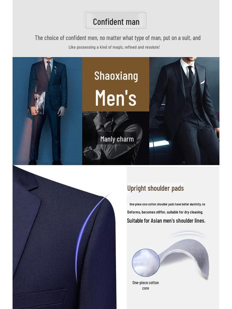 Мужской приталенный костюм в корейском стиле - Формальный деловой наряд-тройка для жениха или свидетеля