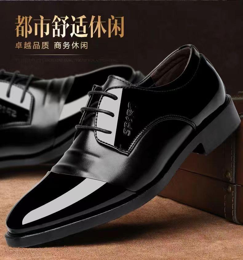 Fashion Leather Shoes Men's 2024 New Youth Pointed Toe Bright Business Dress Shoes Lace Up To Work Office Work Men's Shoes