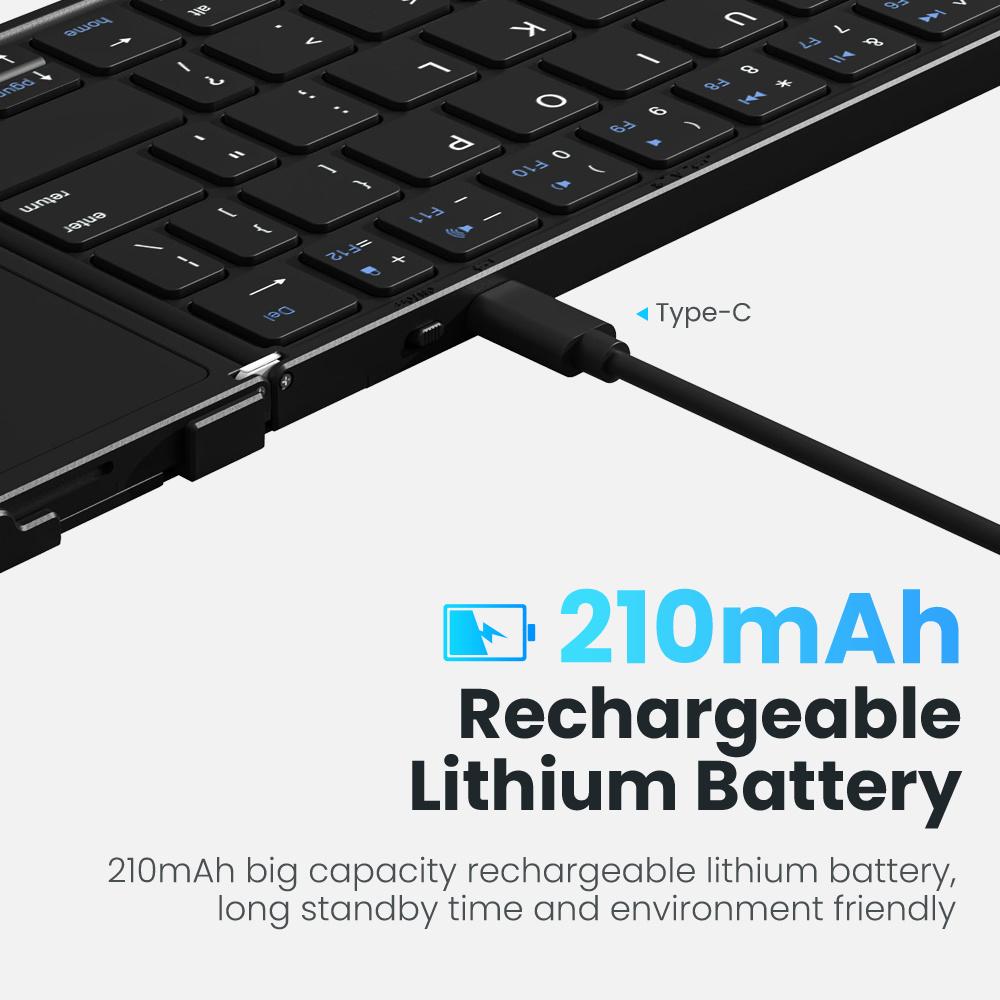 Складная Bluetooth-клавиатура с тачпадом Беспроводная складная клавиатура из ПУ кожи для iOS Android Windows, Поддержка 3 устройств