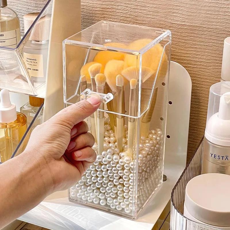 1pc Makeup Brush Storage Box, Simple and Transparent Multifunctional Makeup Brush Storage Rack, Simple, Durable and Practical