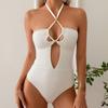 New Sexy Solid Color One-piece Swimsuit for Women with Neck Tie and Drawstring, Backless Swimsuit, Chest Gathering Swimsuit