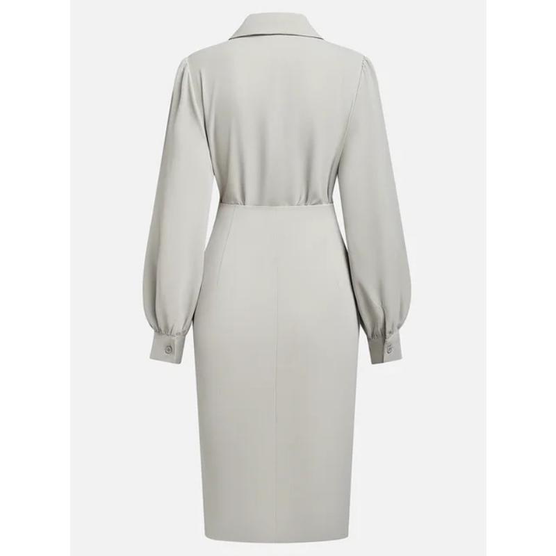 Женское платье миди с V-образным вырезом и оборками, однотонное платье с поясом на талии и элегантными складками, офисное повседневное облегающее длинное платье для универсального стиля