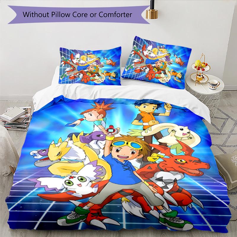 3pcs Digimon Design Cover Set - HD Printed Bedding with 1 Cover and 2 Pillowcases - Perfect for Home and Dorm Decor