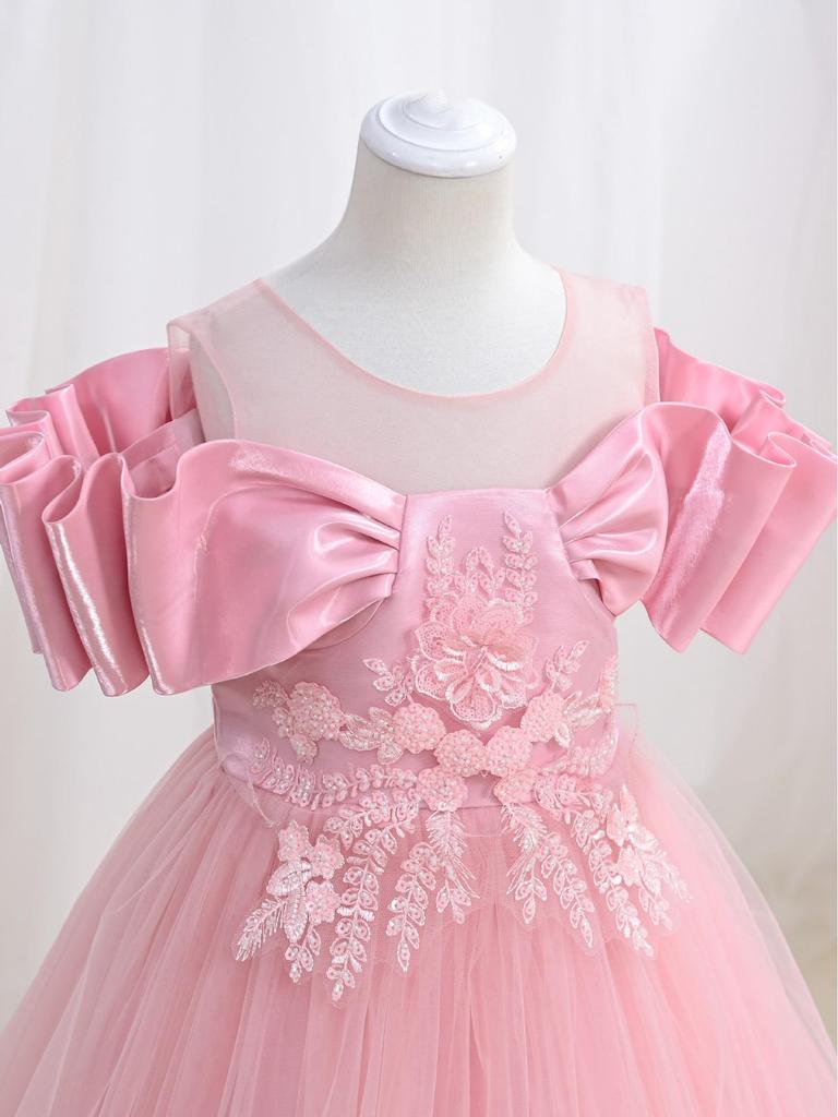 Европейское и американское сетчатое пышное платье принцессы в пол - Формальная одежда для девочки-цветочницы