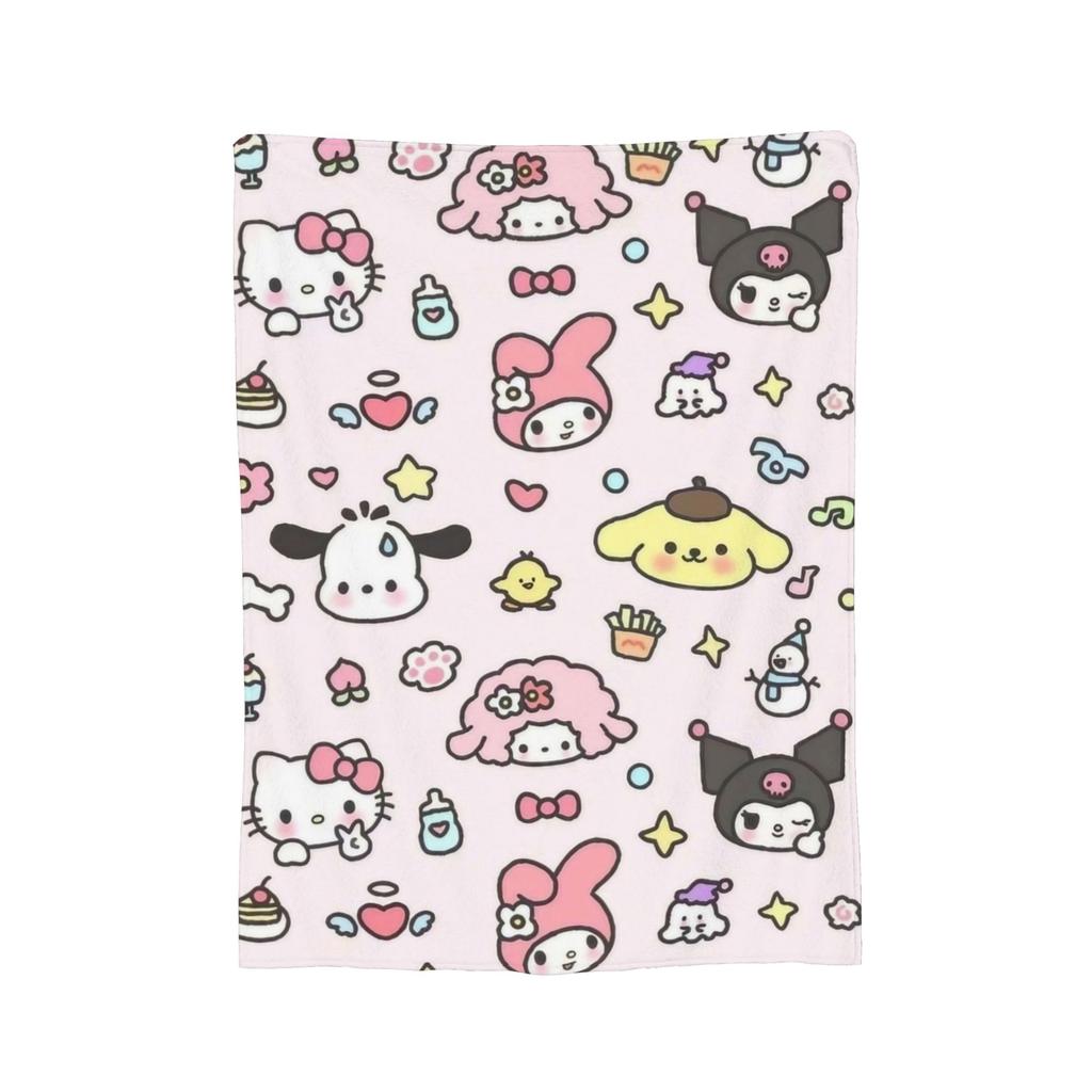 My Melody Knitted blanket Cute Cartoon Flannel Throw blanket Airplane Travel Personalised Ultra-Soft Warm Bedsprea,