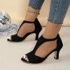 Fashion Shoes for Women 2024 Plus Size Peep Toe Women's Sandals Rome Office Sandal Women Cover Heel Back Zip Thin High Heel Ladies Shoes