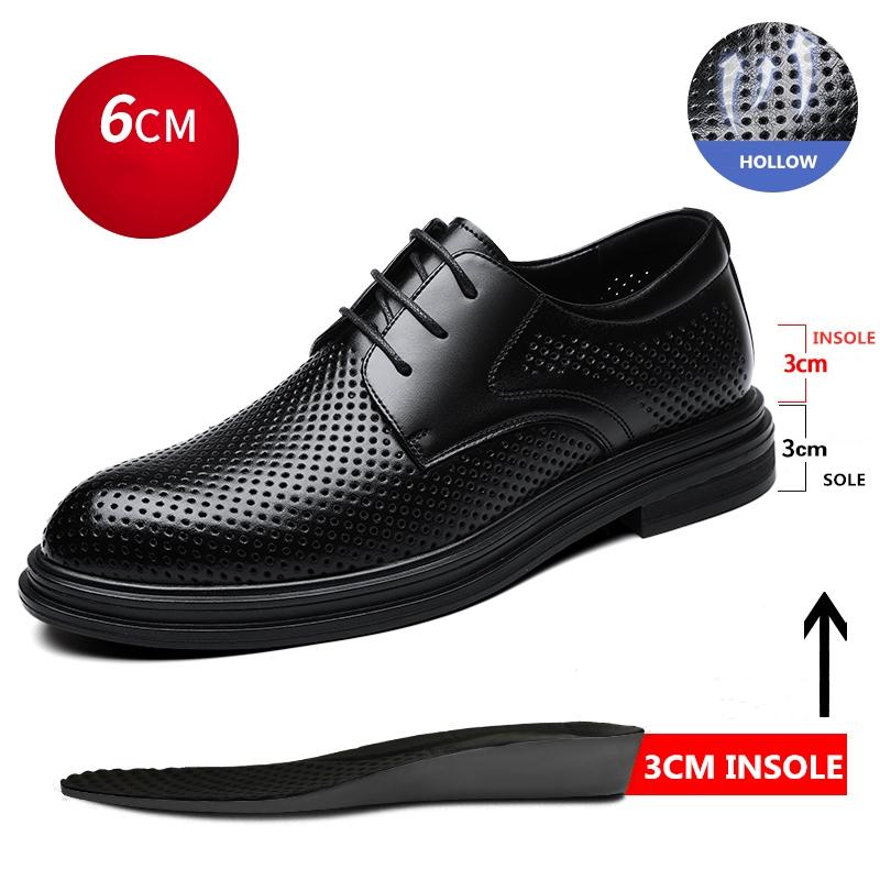 Men Dress Shoes Elevator Shoes Summer Breathable Casual Classic Business Heightening Leather Shoes 8CM 6CM Moccasins Taller Male