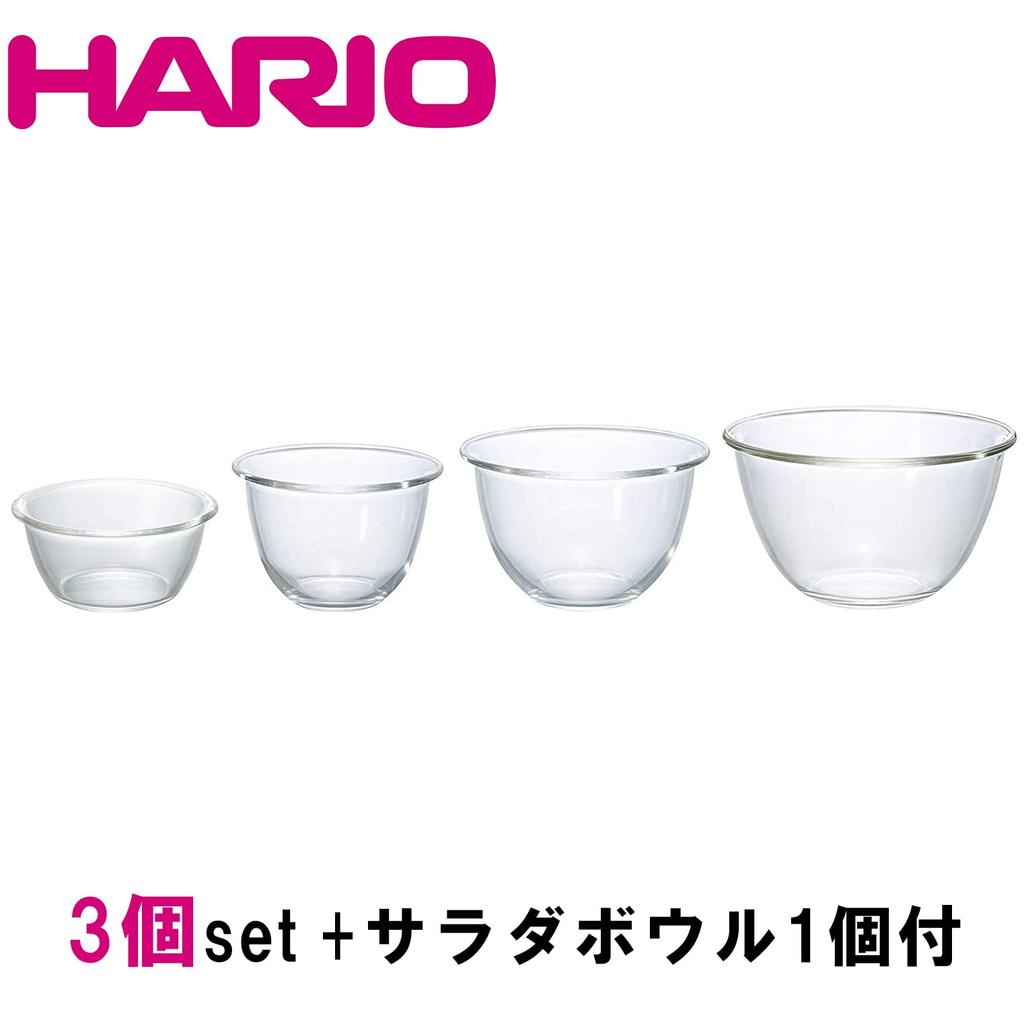 Набор из 3 стеклянных мисок Hario 1 Салатная 20741801 Термостойкий (Включает чашу), Прозрачный,