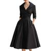 Women's Lapel V Sleeve A Line Neck Work Dress Long Swing Dress Formal Business