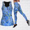 Blue Crossing Lines Print Yoga Outfit for Women Fashion Workout Leggings Fitness Sports Casual Yoga Pants