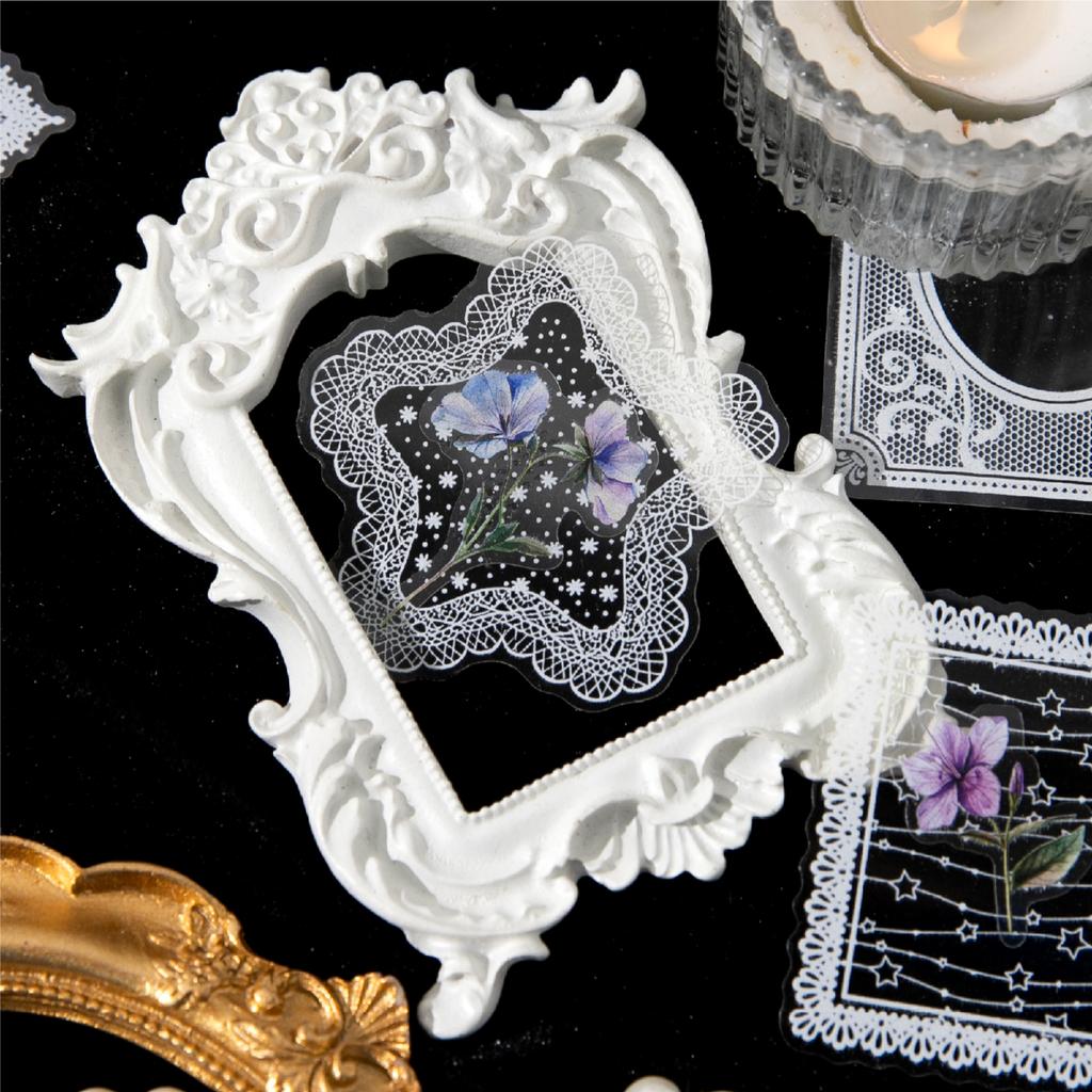 20pcs Island Dream Series Kawaii Lace Flower Frame PET Stickers DIY Diary Scrapbook Aesthetic Stationery Stickers