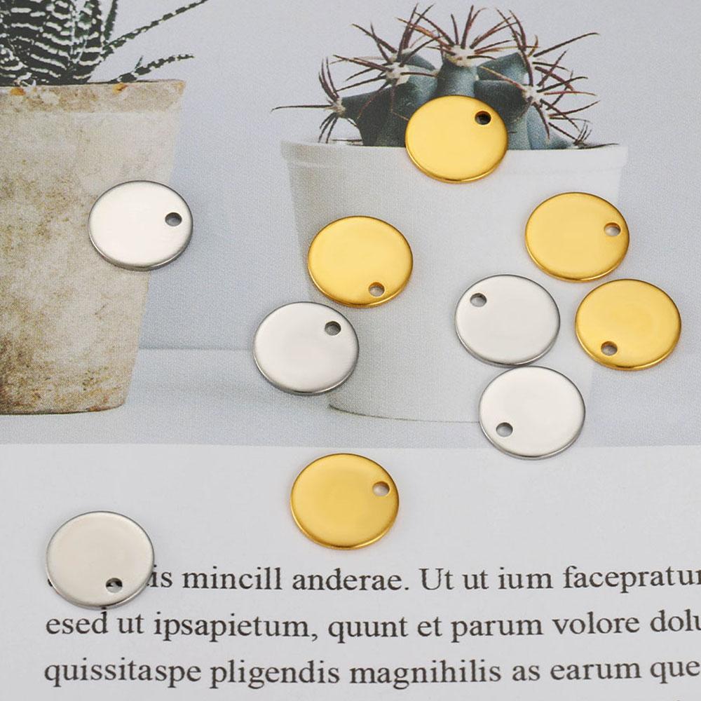 20pcs 8-15mm Round Gold Stainless Steel Stamping Blank Dog Tags Pendants DIY Bracelet Charm Jewelry Finding Customize Wholesale