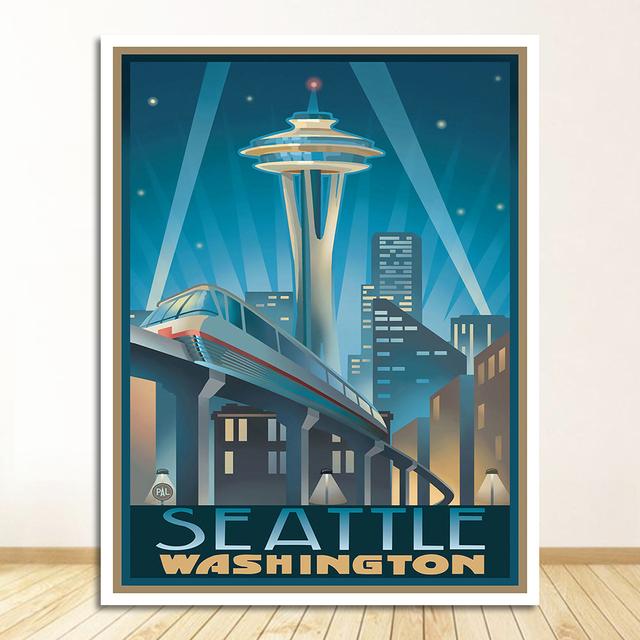 Дорожные картины на холсте, винтажные настенные крафт-плакаты с покрытием, наклейки на стену, домашний декор, подарок, Соединенные Штаты, Сиэтл, город Вашингтон