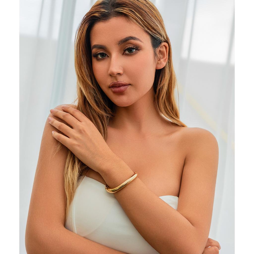 Круглый Гладкий Браслет-Браслет Женский Минималистичный Золотистый Медный Цвет Текстура Шарм Ювелирное Украшение на Запястье Парные Ювелирные Изделия Стимпанк