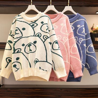 Мужской и женский осенне-зимний свободный вязаный свитер с медведем