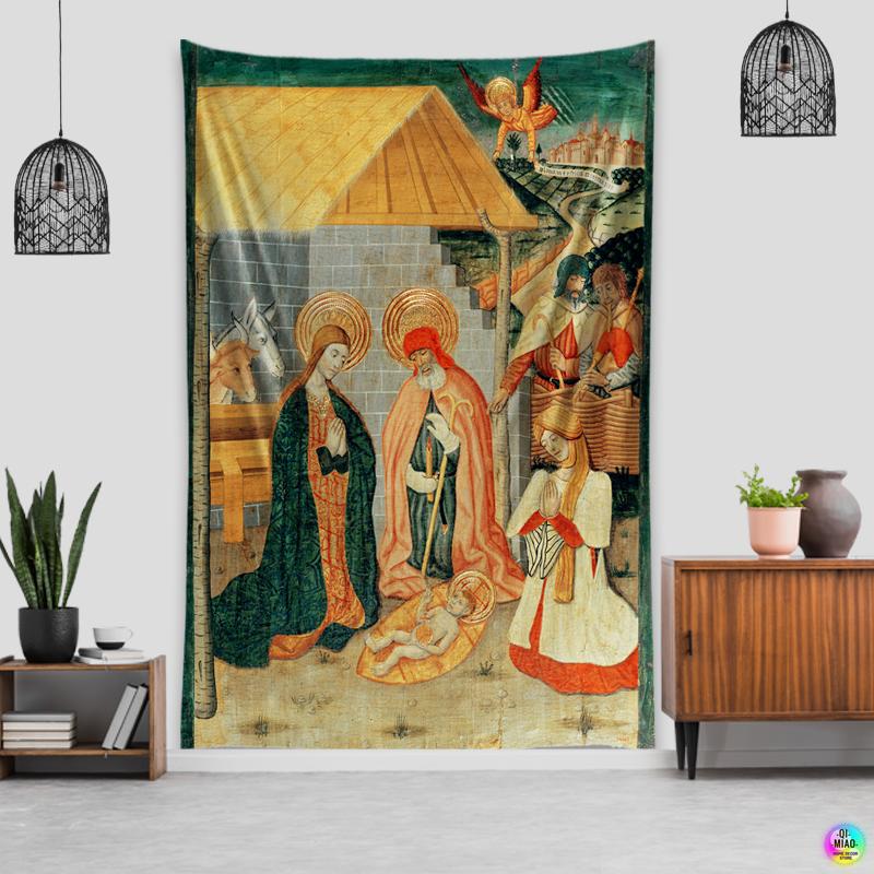 Рождественский гобелен, сцена Рождества, настенный гобелен, Иисус Ангел, Пасхальный декор стен, гобелены с изображением Христа, ясли для украшения дома