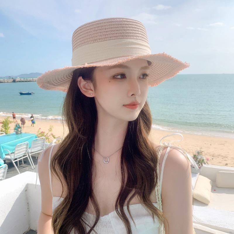 Straw Hat Women'S Summer Sun Protection Extra Large Brim Sun Hat Beach Seaside Vacation Sun Hat Foldable Hat Tide