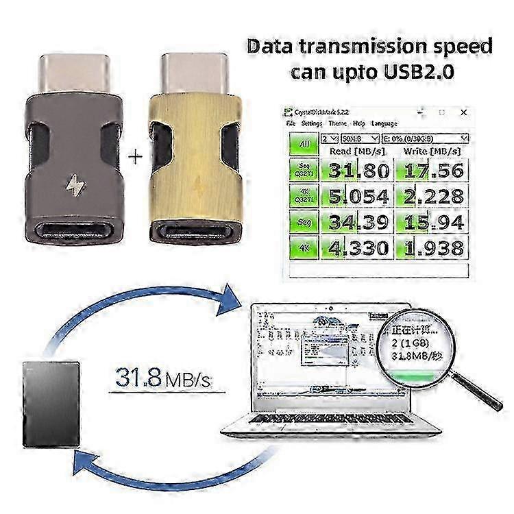 2025 U2-058-LT021 2Pcs / Set USB-C Male to 8P Female Adapter 480Mbps Data Transfer (Gold+Dark Grey)