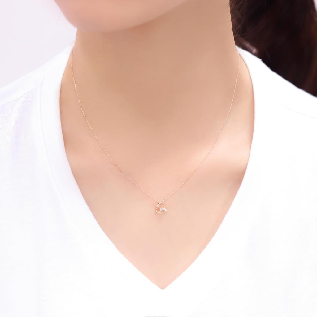 Estelle Official Women's Necklace, 10K Pink Gold with Diamonds and Heart Motif, 0442-0219-0020-0000