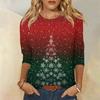 Рубашки с рукавом 3/4 для женщин Милые рождественские принты Графические футболки Блузки Повседневные Большие размеры Базовые топы Пуловеры