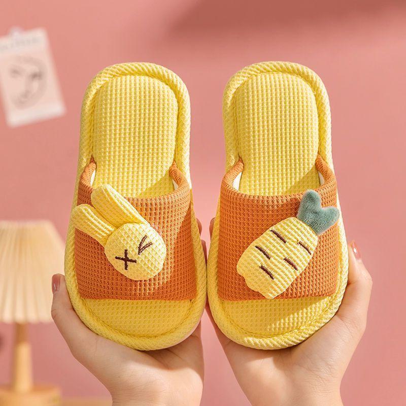 Linen Children's Slippers Radish Rabbit Four Seasons Home Indoor Non-slip Silent Breathable Sweat-absorbing Cartoon Slippers Men and Women