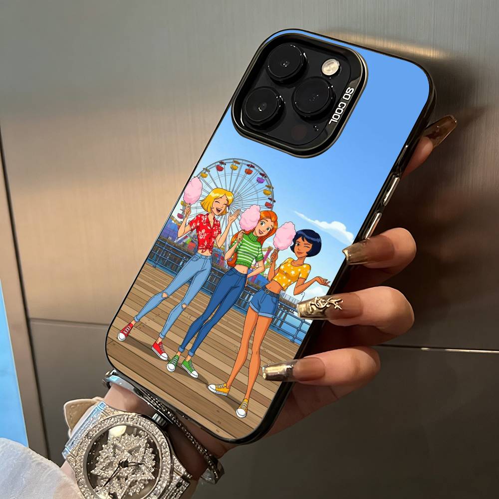 Classic animation T-Totally- Spies For iPhone 17 16 15 14 13 12 11 Pro Max XS  17 Air Silicone Colored Silver Bumper Cover