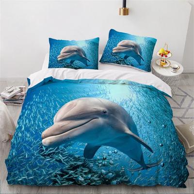 Пододеяльник Dolphin Ocean King Queen, милый комплект постельного белья с 3D изображением морских животных для детей, подростков, взрослых, косяк рыб, синий, 2/3 шт., пододеяльник