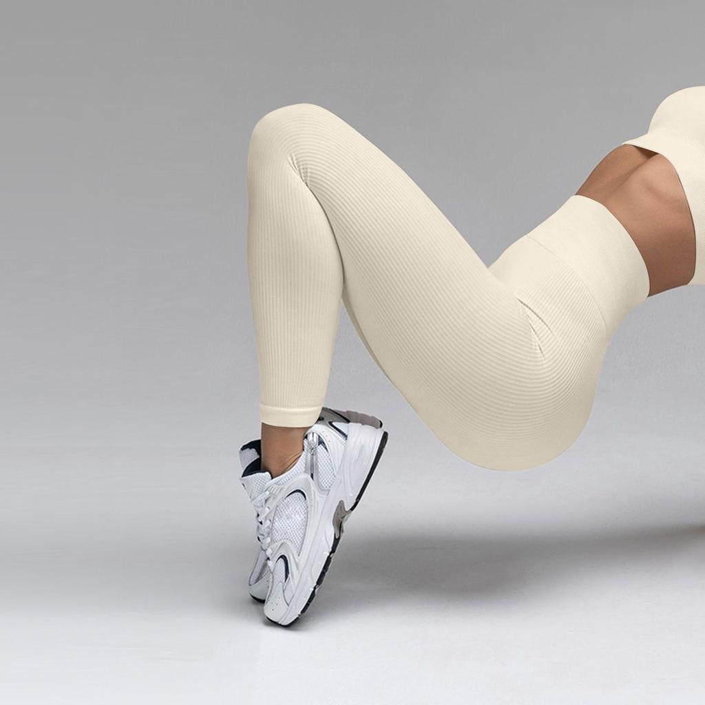 Women's Fashion Ribbed Yoga Pants High Waist Fitness Leggings Sweatpants