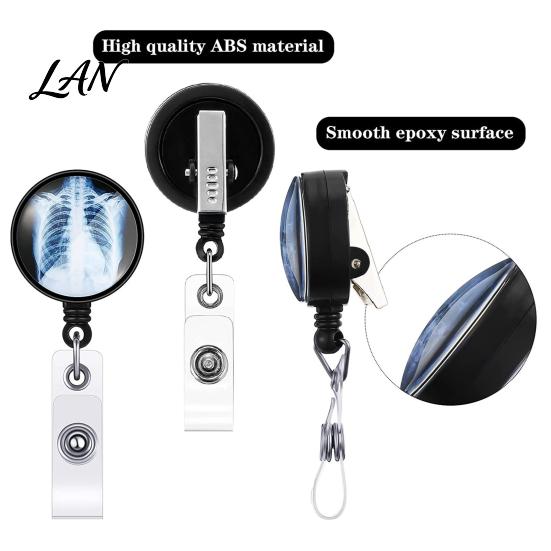 ID Card Holder Radiology Badge Reel, Retractable Skeleton with Clip, Chest Medical Student Skull Bones Patterns Name for Nurse Doctor Cards Clip