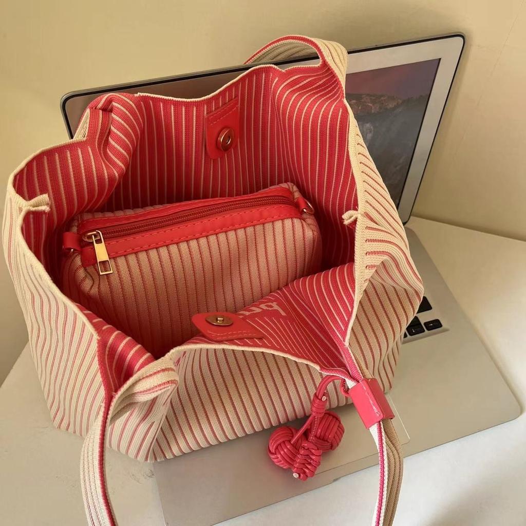 Chio2Nd Розовая полосатая сумка-тоут через плечо, женский нишевый дизайн, простая большая сумка