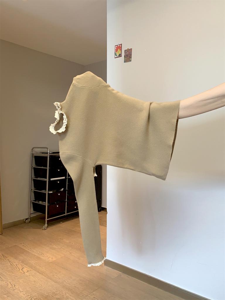 Девичий розовый трикотажный свитер с полувысоким воротом женский осенне-зимний кружевной внутри многослойный топ с длинными рукавами базовая рубашка