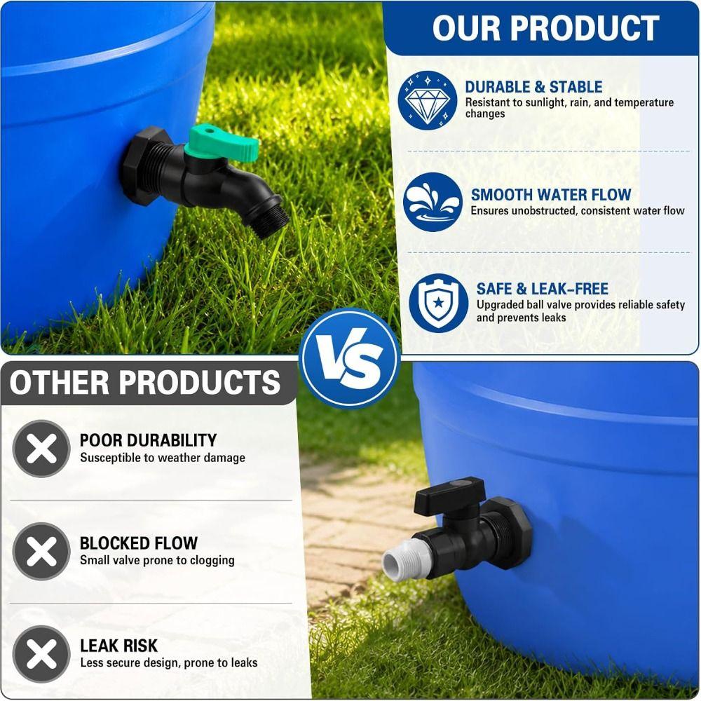 Downspout Collector Rain Barrel Spigot 3/4 GHT Thread Rain Barrel Kit Outdoor Garden