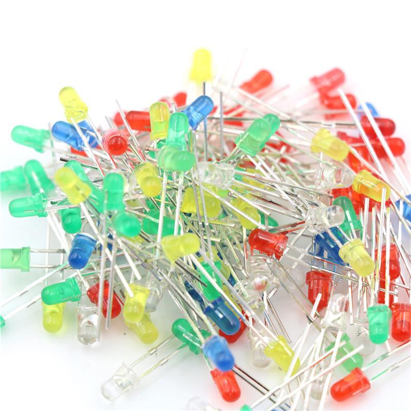 100 шт./компл. 3 мм светодиодные светодиоды красный зеленый белый синий желтый 20 мА 2Pin