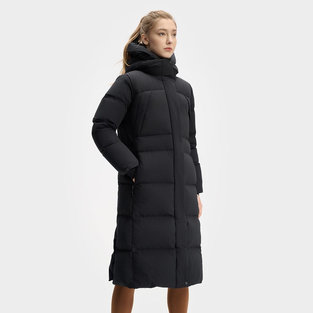 Fila Серия Фитнес Повседневная Теплая Длинная Пуховая Куртка с Капюшоном Женская верхняя одежда Насыщенно-Черный A11W441908F-BK