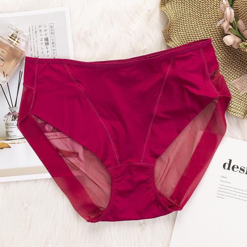 «Женские бесшовные сетчатые трусы Ice Silk со средней посадкой»: Дышащие, сексуальные и удобные, с промежностью из чистого хлопка».