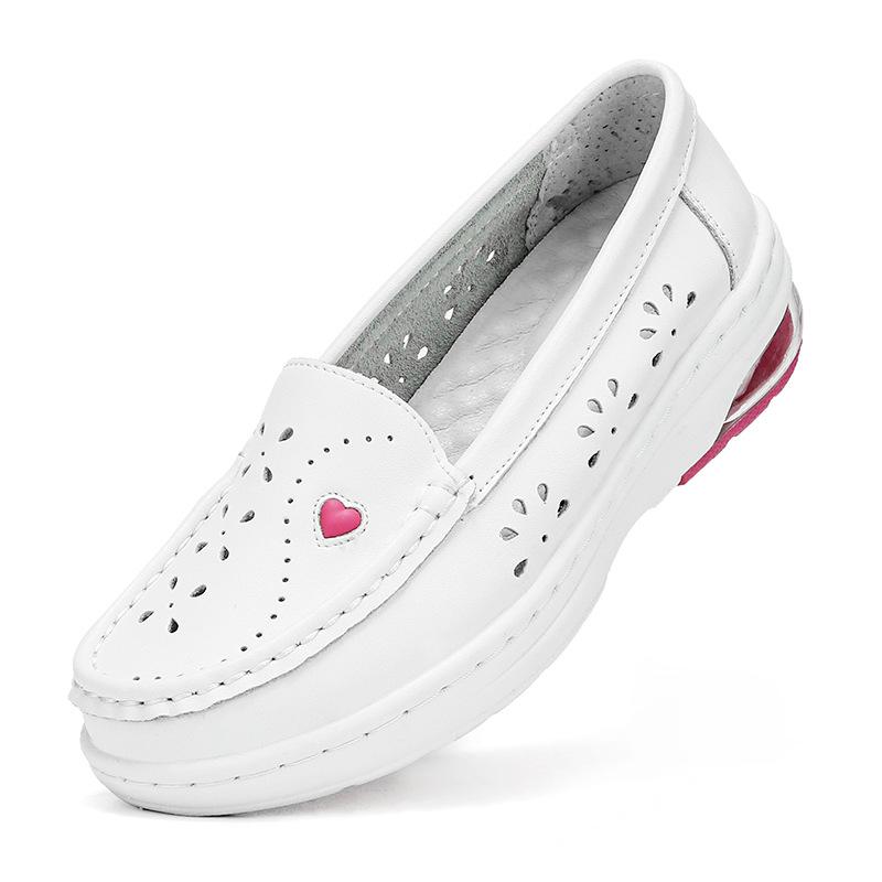 Женская массажная стелька из натуральной кожи, полые дышащие противоскользящие качели, рабочая обувь для медсестры на платформе