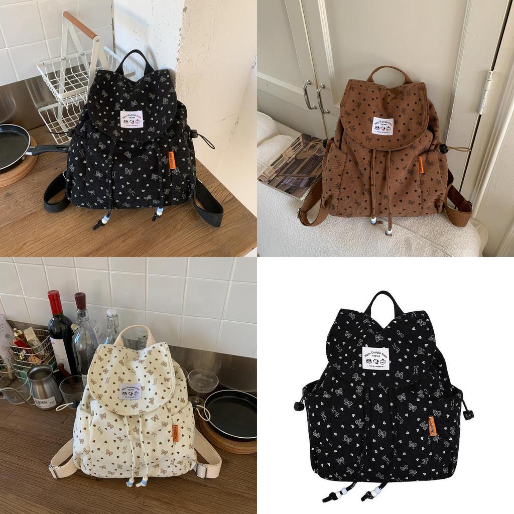 Simple Student Backpack For Women Made Of Corduroy With Lightweight Design And Adjustable Straps