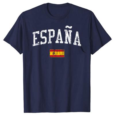 Смешная футболка Испания Винтажный спортивный дизайн Испанский флаг Espana Мужская Женская Мода Повседневные Футболки оверсайз 100% Хлопок Футболка