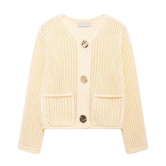 Женский свитер с круглым вырезом, длинный рукав, однобортный трикотажный свитер с карманами, однотонный кардиган