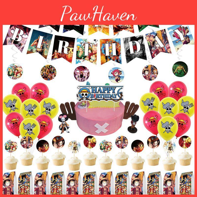 Восхитительный набор принадлежностей для украшения на день рождения в стиле One Piece с яркими цветами и забавными дизайнами