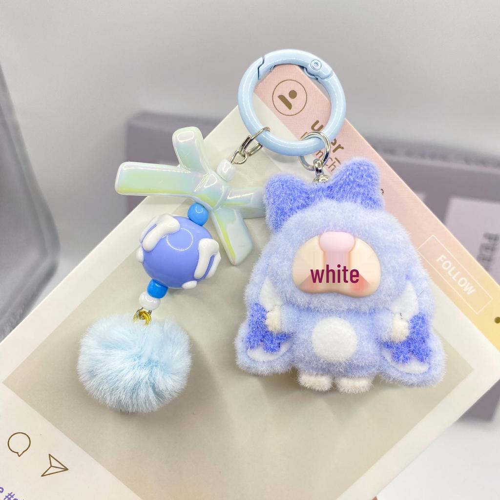 Bowknot Flocked Big Ears Doll Keychain Backpack Pendant Figurine for Three-Year-Olds