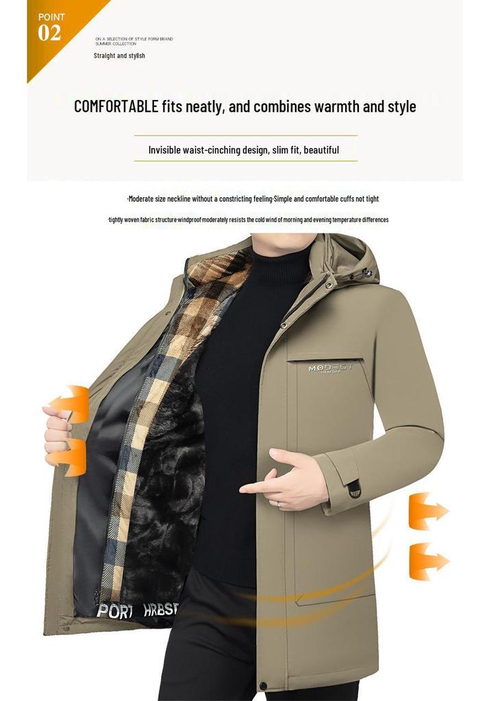 Мужская хлопковая куртка в стиле business casual с флисовой подкладкой - Осень/Зима 2024, Защита от холода, Съемный внутренний слой, Модный дизайн