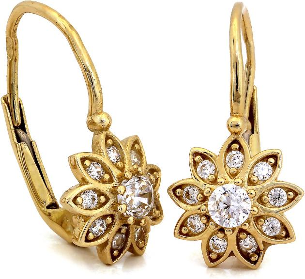 585 gold women's earrings with a flower and cubic zirconias as a gift 14k fashionable