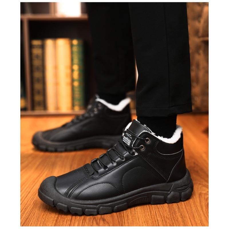 Men's Large Size Fleece-Lined Warm High-Top Snow Boots Outdoor Cotton Shoes.