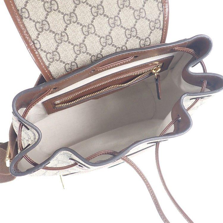 GUCCI GG Retro Canvas With Leather Backpack Unisex Ebony/Brown 674147-92THG-8563