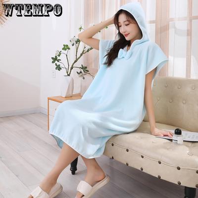 Женский банный халат, впитывающее банное полотенце, коралловый флис, утолщенный домашний бант с капюшоном, без рукавов, банная юбка