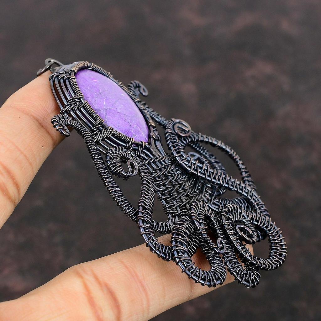 Подвеска из пурпурита, подвеска, обернутая медной проволокой, подвеска ручной работы, чудесная подвеска из драгоценного камня, пурпурит, медные украшения, подвеска-осьминог для подарков