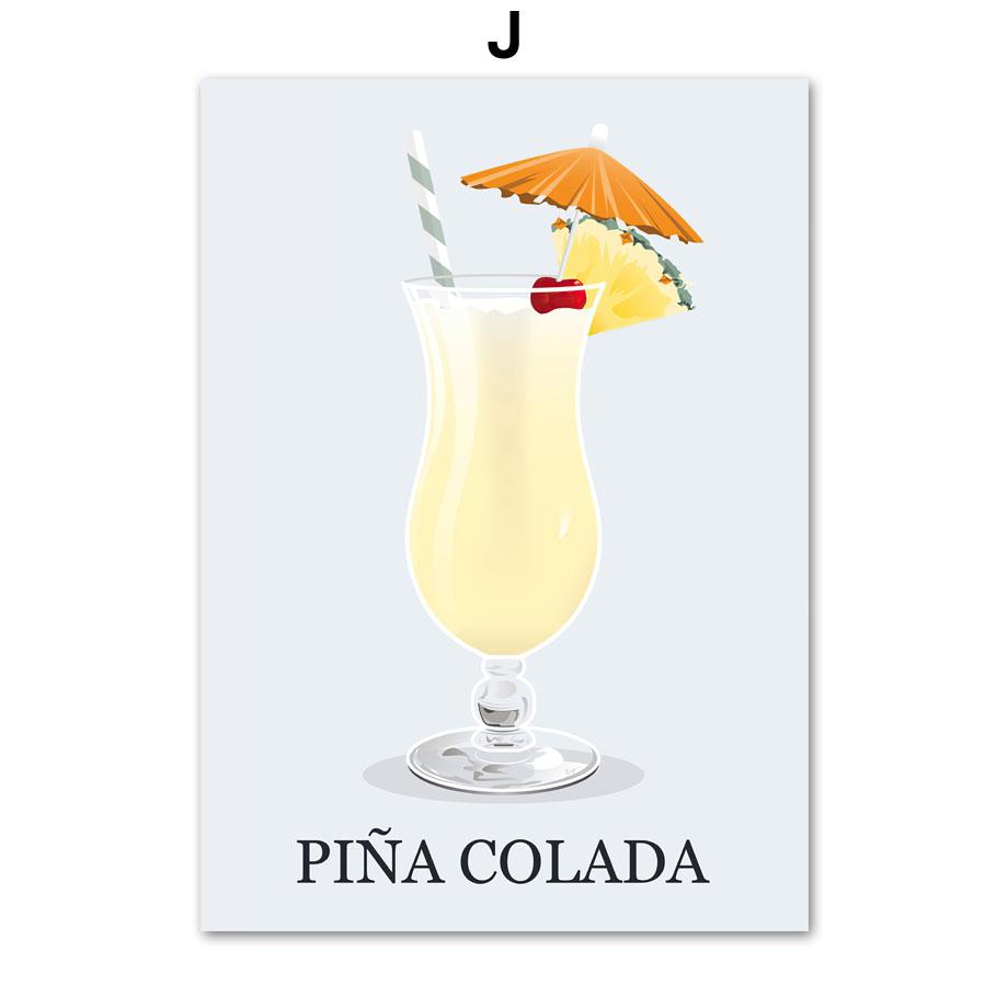 Текила Маргарита Мартини Мохито Коктейль Плакат на скандинавскую тему Настенный художественный принт Холст Картина Декор для кухни фотографии для гостиной